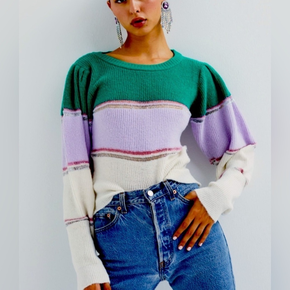 For Love & Lemons Women's Multicolor Knitted Arielle Pullover Sweater XS NWT